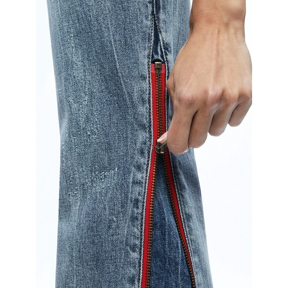 Alice + Olivia Rey Side Zipper Blue Red Wide Leg Jeans - Picture 5 of 13